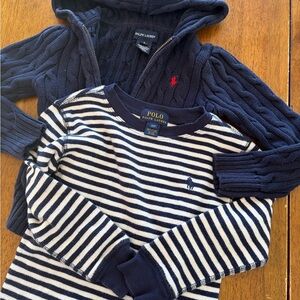 Ralph Lauren Kids Navy Cable Hoodie and Striped Shirt